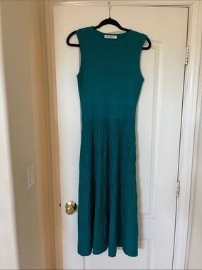 Sleeveless Teal Ribbed Knit Midi Dress